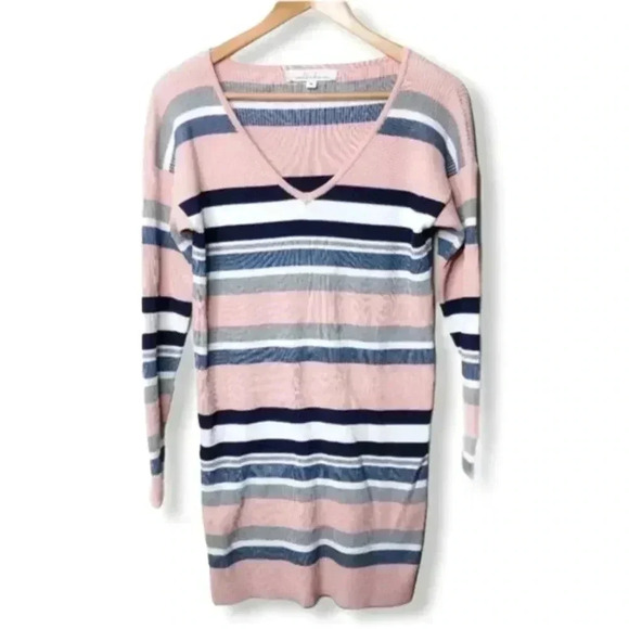 Callahan Pink & Blue Striped Bodycon Midi‎ Dress - Picture 1 of 6